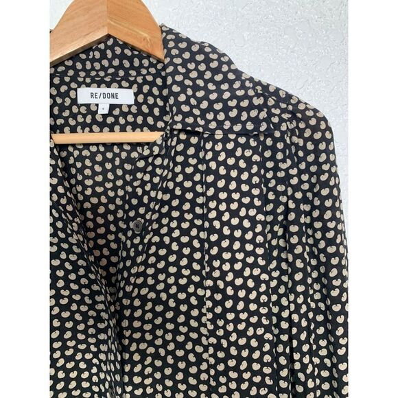 Re/Done 70s Tie Blouse in Beige and Black Croissant Print Size S - Picture 7 of 12